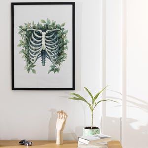 Pelvis Ribcage Watercolor Art Print Set of 2, Floral Human Anatomy ...