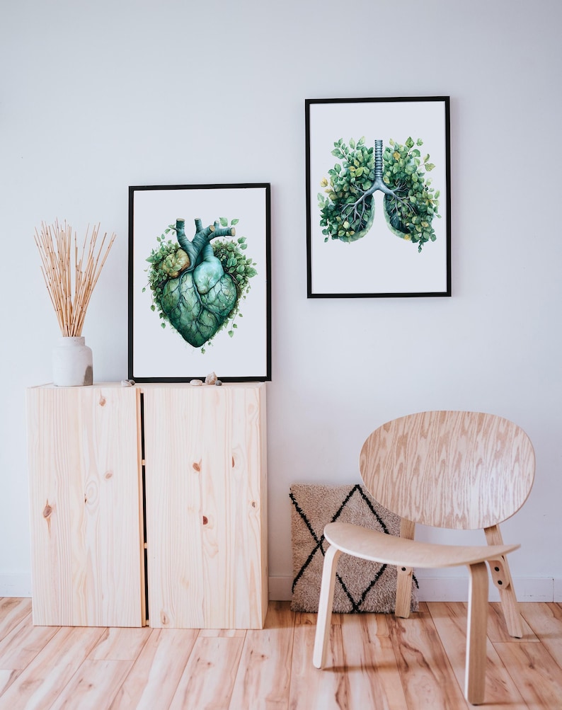 Heart Brain Lungs Watercolor Art Print Set of 3, Printable Human ...