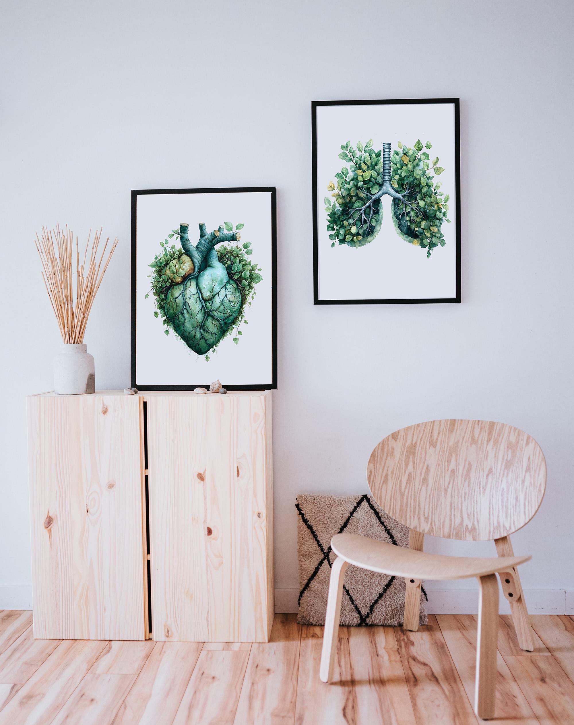 Heart Brain Lungs Watercolor Art Print Set of 3, Printable Human ...