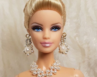 Ooak Pearl Bead Earrings Necklace Jewelry Set Handmade For Silkstone Doll