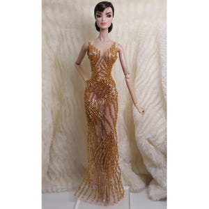 Evening Gown Dress Outfit Fits Silkstone Barbie FR Fashion Royalty Poppy  Parker Doll Handmade Line Gold Beads - Etsy