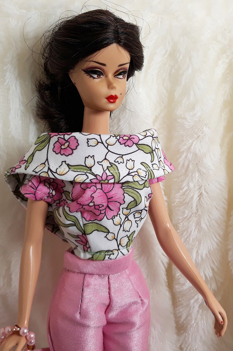 Outfit Dress Bag Fits Barbie Silkstone Repro Doll Handmade Flower Pink Silk Etsy