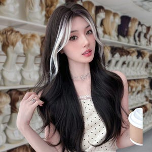 Black wig ombré white 26 inch long wavy layered lace front middle part s-l400.jpg main image 3