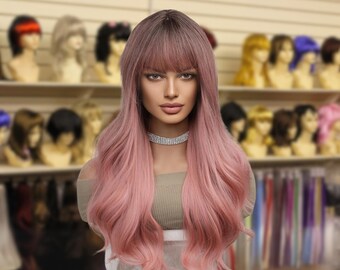 Rosa-Violette Kurzhaarperücke Für Mädchen – Hitzebeständig Bis 150°C, Mit Pony Und Welligem Look