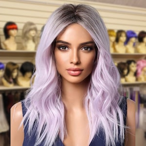 20 Inch Light Purple Bob Wig with Dark Roots, Short Curly Synthetic Wig for Women, Perfect for Daily Wear, Parties, Cosplay Wig Gift