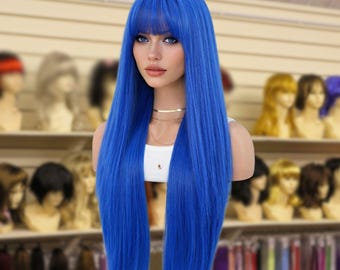 Unisex Dark Navy Long Side Swept Bangs Fringe Short Straight  display picture 1