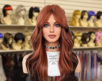 Auburn Wig, Long Wavy Wig, Mixed Black Long Curly Wig  display picture 2