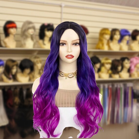 26-inch Long Wavy Ombre Blue Purple Wig for Women, Mermaid  display picture 2