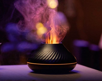 Essential Oil Lamp & USB Portable Air Humidifier with Color Flame Effect,