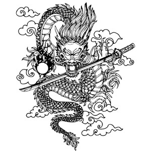 Japanese Dragon Vector, Vector Art, Japanese Art, Downloadable Image, Vector Illustration, PDF, SVG, PNG