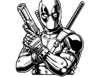 Deadpool-vectorkunst, SVG-bestand, vectorontwerpen, digitale download, Deapool Marvel Vector, kunstontwerpen