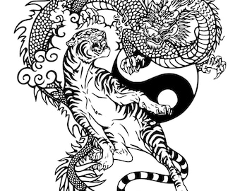 Ying en Yang Vector, vectorafbeelding, kunst, vectorkunst, tatoeage, tatoeage-idee, Tijger en draak, Tijgervector