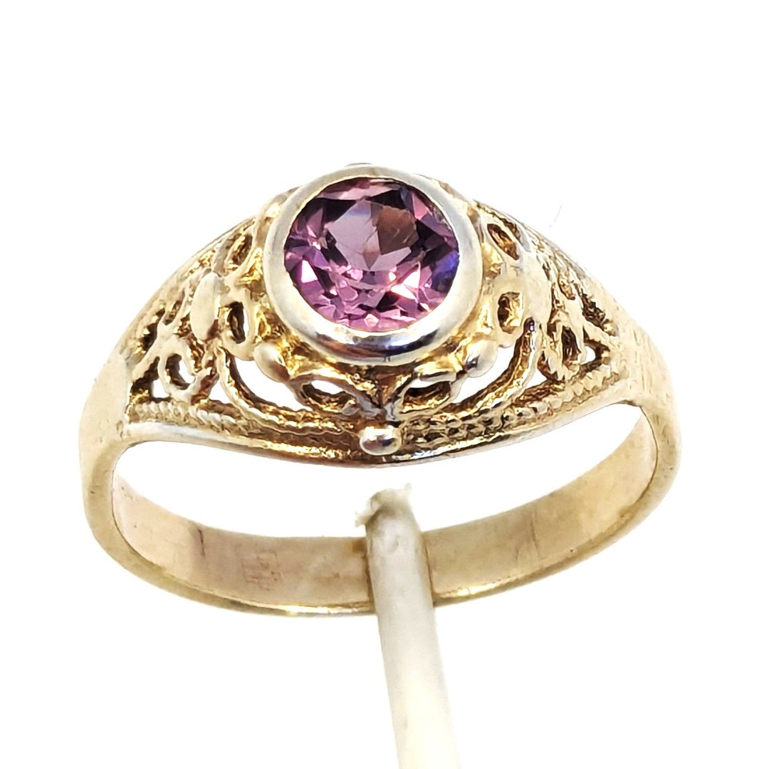Bague Vintage URSS En Argent 875 - Pierre D'améthyste Délicate, Occasion En Bon état