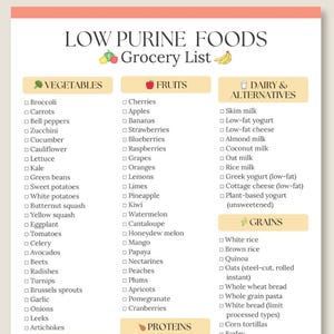 Low Purine Grocery List: Gout Diet Food Guide (PDF Downloadable)