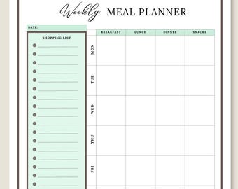 Weekly Meal Planner Printable: Minimalist Food Planner with Grocery List (PDF)