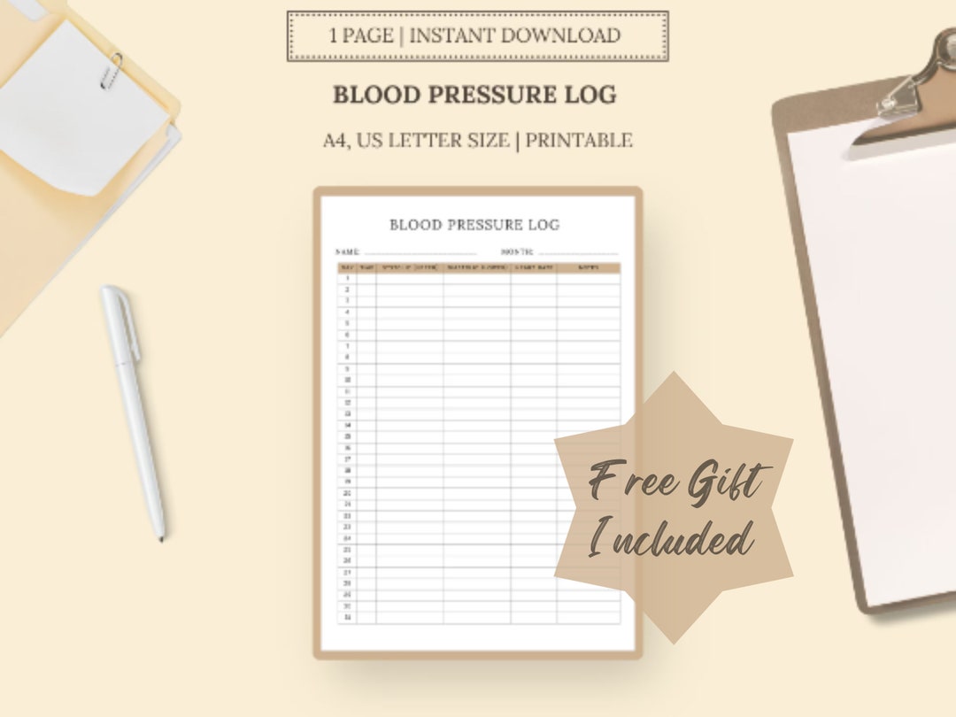 Daily Blood Pressure Log: Printable Health Tracker (A4, US Letter ...