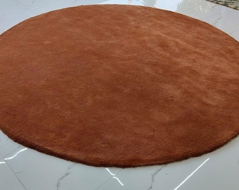 Handmade Round Wool Rug | Brown Plush Tufted Carpet
