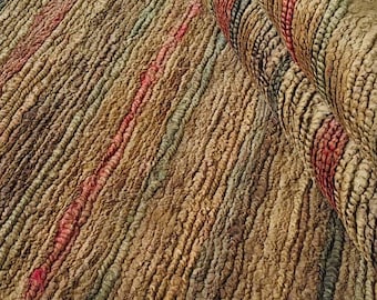 Handwoven Jute Area Rug | Rustic Striped Boho Rug with Fringe