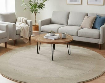 Hand Tufted Round Rug | Soft Beige Circular Carpet for Living Room, Bedroom