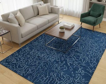 Blue Abstract Wool Rug | Hand-Tufted Modern Carpet