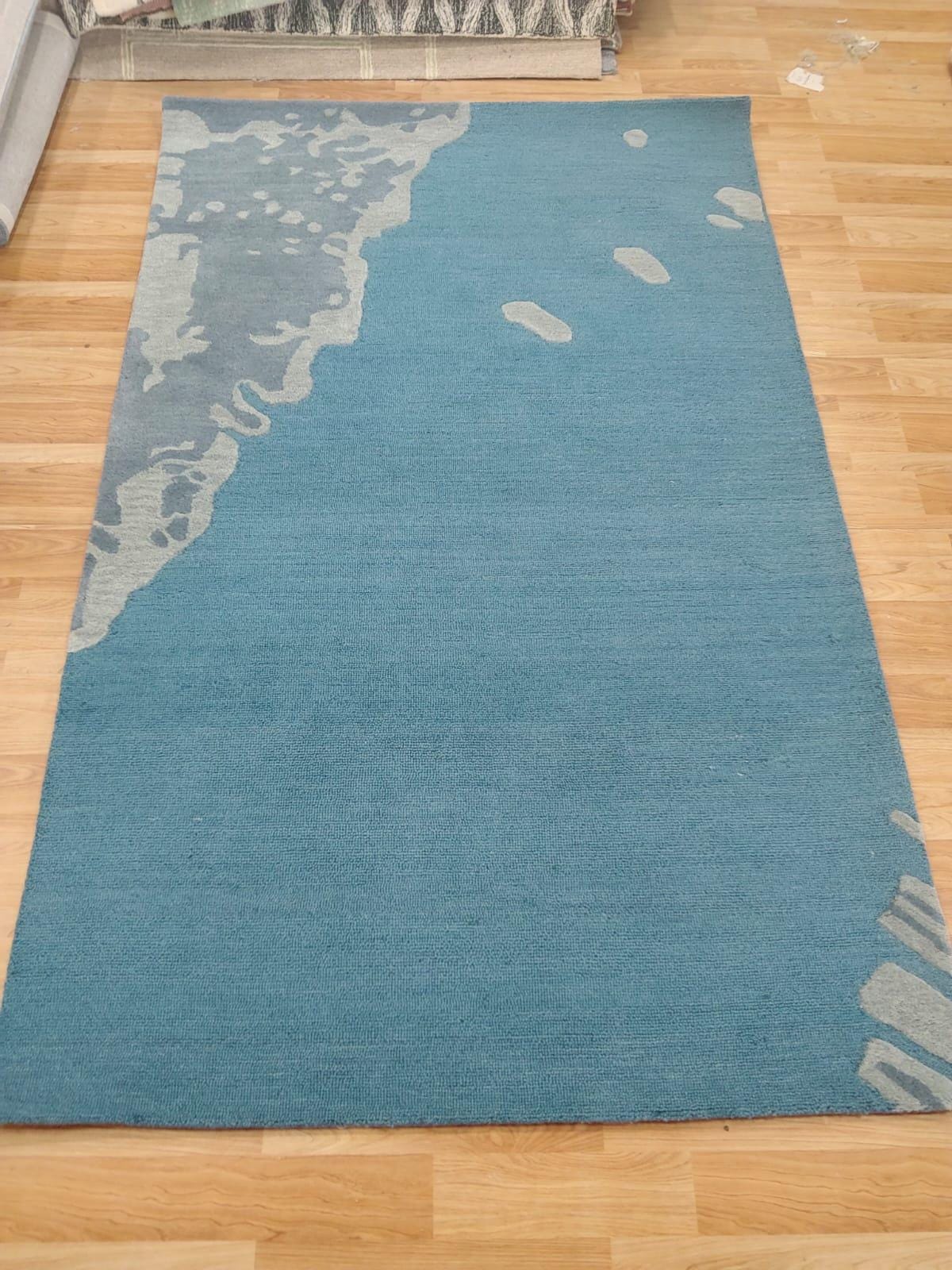 Hand Tufted Blue Abstract Area Rug | Modern Wave Coastal Design Rug for ...