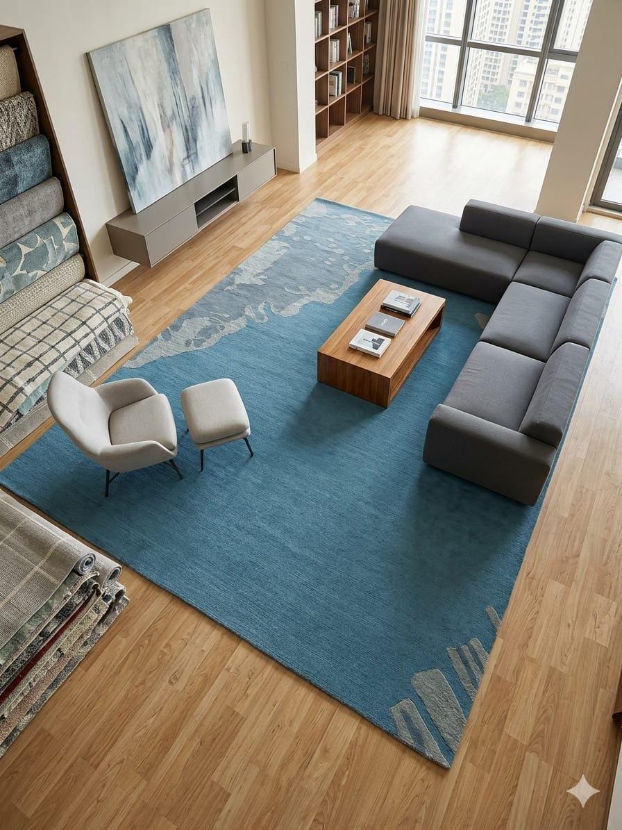 Hand Tufted Blue Abstract Area Rug | Modern Wave Coastal Design Rug for ...