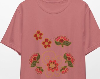 Floral Embroidered T-Shirt, Botanical Tee, Flower Shirt, Nature Lover Gift, Short Sleeve Top