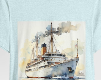 Cruise Ship T-Shirt, Nostalgic Boat Tee, Vacation Top, Ocean Graphic Shirt, Retro Travel Gift