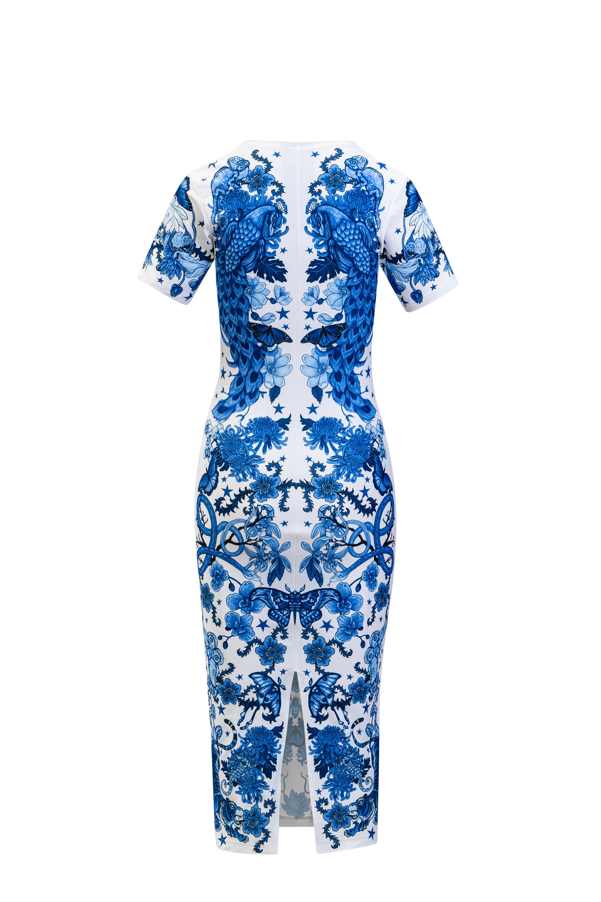 Blue and white porcelain print mid-length slip dress main image 1