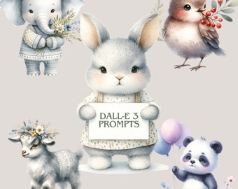Dalle 3 プロンプト ガイド かわいい水彩動物 AI プロンプト Dall-E v3 プロンプト 水彩動物 保育園の装飾 AI プロンプト (4 つのかわいい画像付き)
