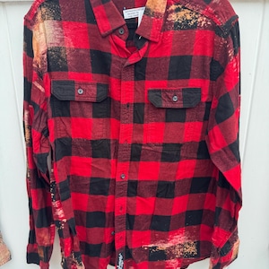 Geüpcycled Rolling Stones Flanel | Gebleekt geruit overhemd | Rock-&#39;n-roll-grunge | Uniek