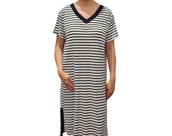 Nightgown nightdress with Inbuilt Bra Sleeves Stripes S to XL Plus Size
