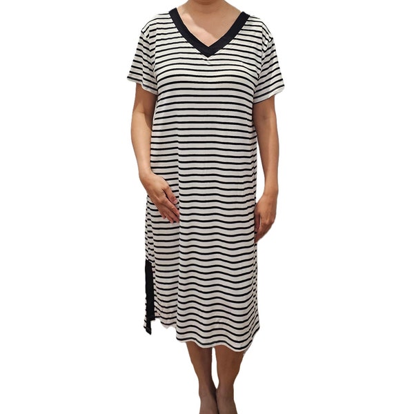 Nightgown nightdress with Inbuilt Bra Sleeves Stripes S to XL Plus Size