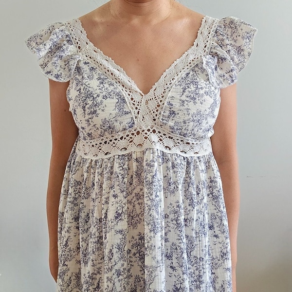 Lace Summer Dress with Removable Bra Cups 100% Cotton