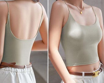 Spaghetti Strap Singlet Crop Top with Built In Bra