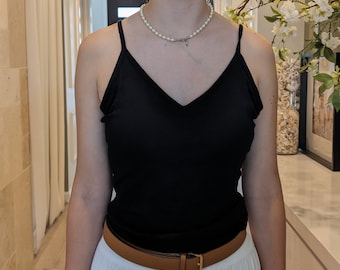 Singlet Top Camisole V-neck with Built In Bra Cotton