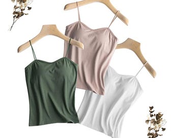 Spaghetti Strap Top with Built In Bra Cotton