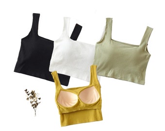 Crop Tank Top with Built In Bra Cotton