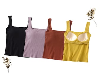 Square Neck Top Shirt with Inbuilt Bra Cotton