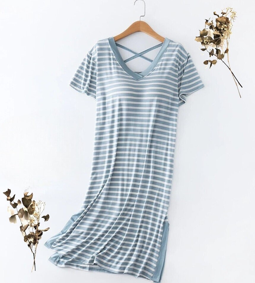 Nightgown Nightdress With Inbuilt Bra Sleeves Stripes S to XL Plus Size Etsy UK