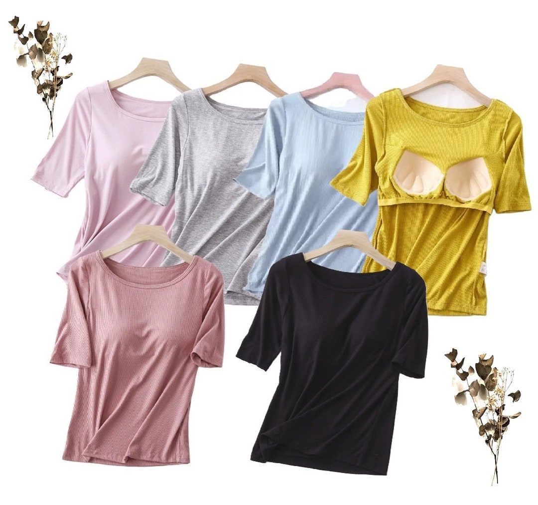 Built in Bra T Shirt With Sleeves Etsy