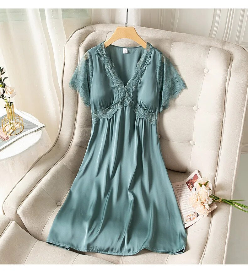 Women's Full Silp Dress with Built in Bra Spaghetti Nightgown Long Cami