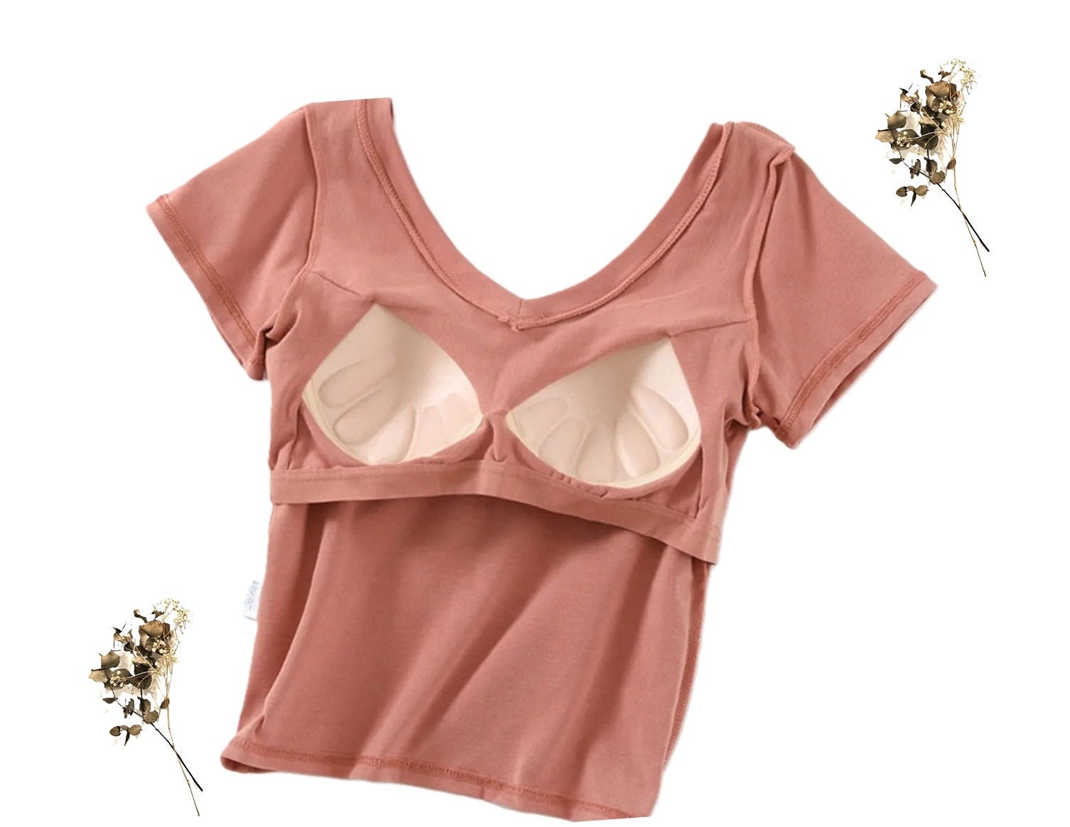 T-Shirt With Built-in Bra Women Workout Yoga Tops Short Sleeve Padded Bras Soft Pajama Plus Size Athletic Shirts At Women’s Clothing Store