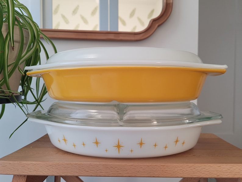 Vintage Pyrex Gold & Yellow sunflower Promotional atomic Starburst ...