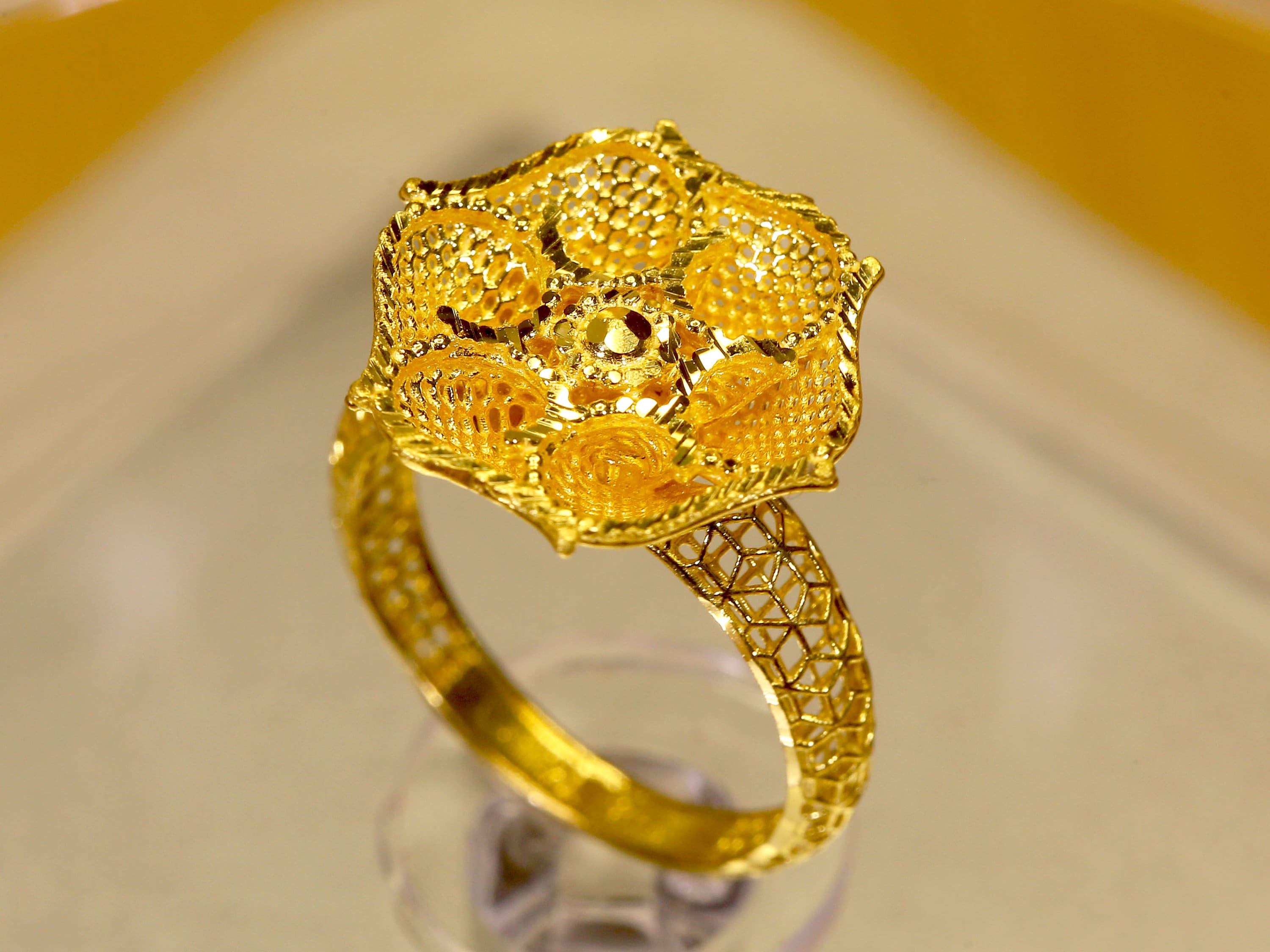 RBG701 Solid Gold Filigree Designer Ring 22K 21 K 18K