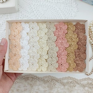 Crochet Flowers Set: 40 Mini Cotton Appliqués, Pastel Shabby Chic