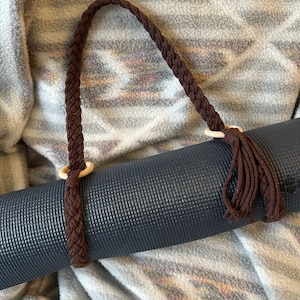 Yoga Mat Strap – Handmade Macramé with Tassel in Beige and Dark Brown – Versatile Carrier for Yoga, Picnic, & Beach - Blanket, Towel