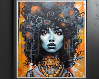 Afro Girl Graffiti Art Print: Modern Street Style (Digital Download)