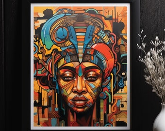African Woman Graffiti Art Print: Colorful Urban Decor (Digital Download)