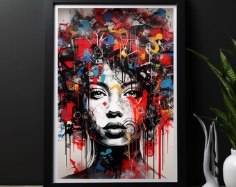 Graffiti Wall Art – Modern Girl Portrait, Colorful Afro Poster - African Print - Printable